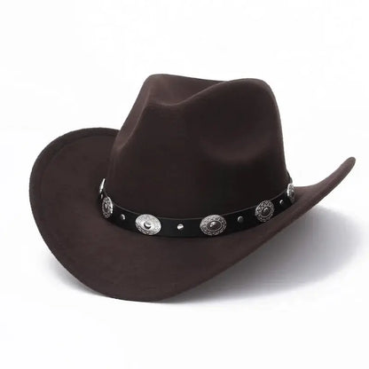 New Vintage Western Women Cowboy Hat For Men Wide Brim Cowboy Jazz Cap With Leather Belt Sombrero Cap Four Seasons by All Mart Bristol Ltd