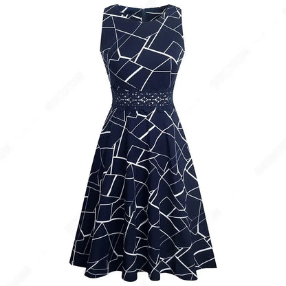 Women Vintage Casual Round Neck A line Summer Elegant Floral Lace Patchwork Sleeveless Tunic Party Swing Dress HA079 by All Mart Bristol Ltd