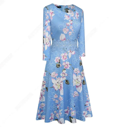 Women Vintage Casual Round Neck A line Summer Elegant Floral Lace Patchwork Sleeveless Tunic Party Swing Dress HA079