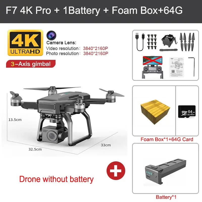 SJRC F7 PRO GPS Drone 4K Dual HD Camera 3-Axis Gimbal Professional Aerial Photography 3KM Brushless Quadcopter VS F11 4K Pro by All Mart Bristol Ltd