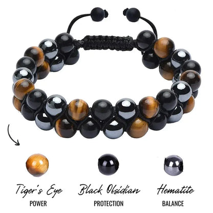 Fashion Men Bracelets Hematite Tiger Eye Double Layer Row Bracelets Pulsera Hombre Magnetic Health Protection Healing Bracelets by All Mart Bristol Ltd