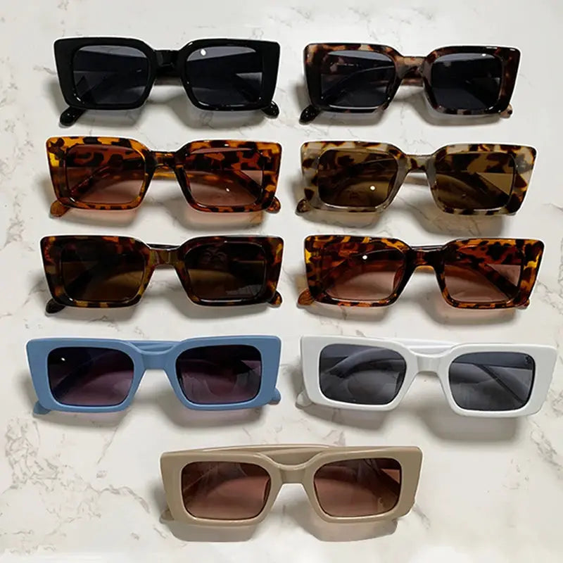 SO&EI Ins Popular Fashion Small Rectangle Sunglasses Women Retro Leopard Shades UV400 Men Trending Square Sun Glasses by All Mart Bristol Ltd
