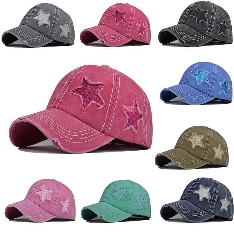Baseball Cap Snapback Hat Girl baseball cap star pattern Horsetail Cap Hip Hop Fitted Cap Hats For Men Women Grinding Multicolor by All Mart Bristol Ltd