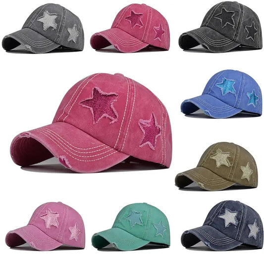 Baseball Cap Snapback Hat Girl baseball cap star pattern Horsetail Cap Hip Hop Fitted Cap Hats For Men Women Grinding Multicolor by All Mart Bristol Ltd