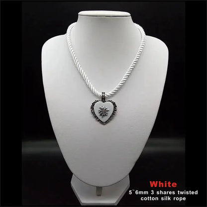 Bavarian Drawstring Cord Necklace Heart Edelweiss Pendant Ladies Costume Oktoberfest Jewelry Taditional German Pendant Necklace by All Mart Bristol Ltd