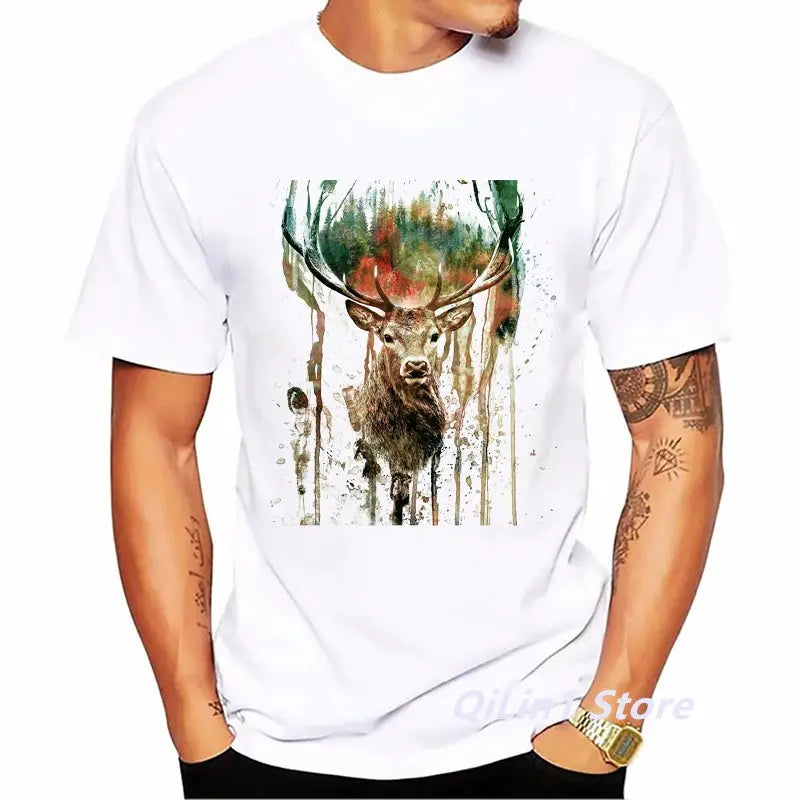 Watercolor Lion/Wolf/Owl/Tiger/Deer Animal Print Tee Shirt Homme Summer Top Male White Short Sleeve T-Shirt Men Hip Hop T Shirt by All Mart Bristol Ltd
