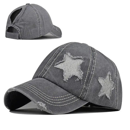 Baseball Cap Snapback Hat Girl baseball cap star pattern Horsetail Cap Hip Hop Fitted Cap Hats For Men Women Grinding Multicolor by All Mart Bristol Ltd
