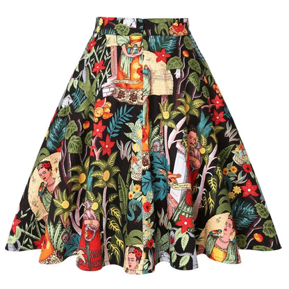 Women's Runway Cotton Retro Vintage Skirt Black Faldas High Waist A Line Rockabilly Jupe 50s Swing Umbrella Skirts Pin Up Skater by All Mart Bristol Ltd