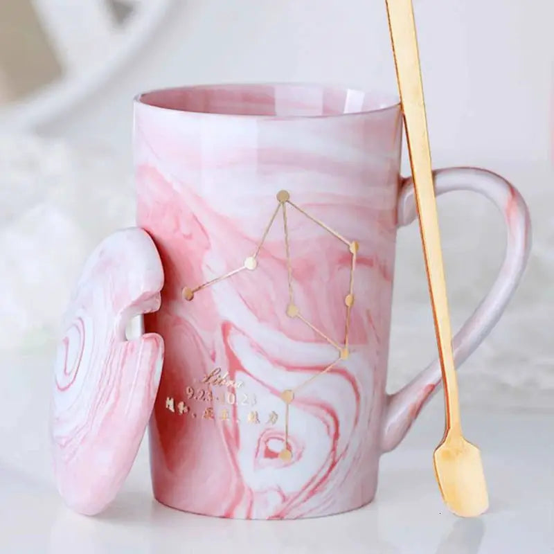 Natural Marble 12 Constellation Ceramic Pink Zodiac Mug With Lid Coffee Mugs Creative Personality Cup 380ml Cups And Mugs Xicara by All Mart Bristol Ltd