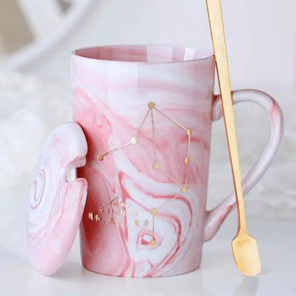 Natural Marble 12 Constellation Ceramic Pink Zodiac Mug With Lid Coffee Mugs Creative Personality Cup 380ml Cups And Mugs Xicara by All Mart Bristol Ltd