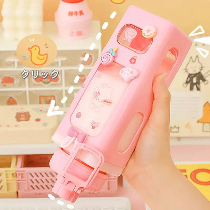 Kawaii Shaker Water Bottle With Straw Sticker Cute BPA Free 700ml/900ml Plastic Tea Milk Portable Gourde Drink Bottle For Girl by All Mart Bristol Ltd