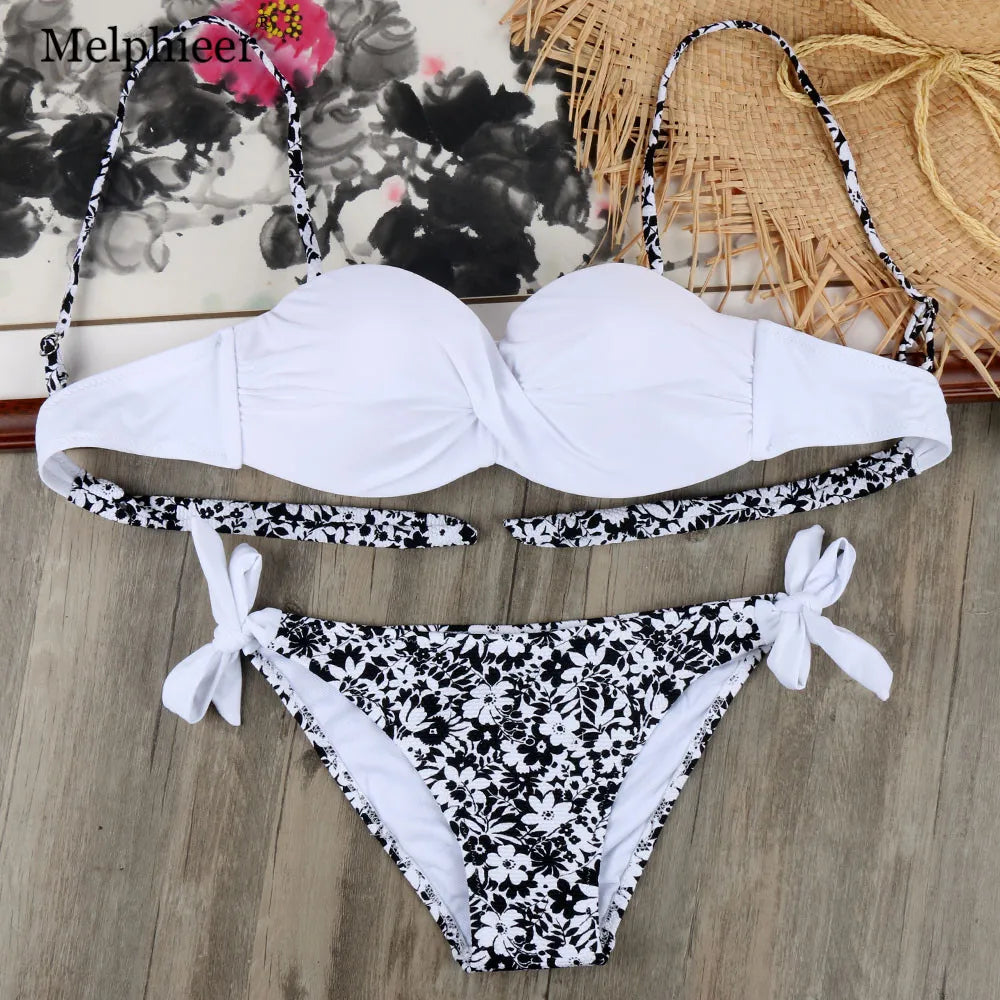 Bikini Solid Strappy Bandage Bikinis Set White Push Up Bikini Swimwear Bandeau Brazilian Swimsuit Bathing Suit Maillot De Bain by All Mart Bristol Ltd