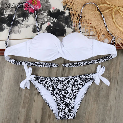 Bikini Solid Strappy Bandage Bikinis Set White Push Up Bikini Swimwear Bandeau Brazilian Swimsuit Bathing Suit Maillot De Bain by All Mart Bristol Ltd