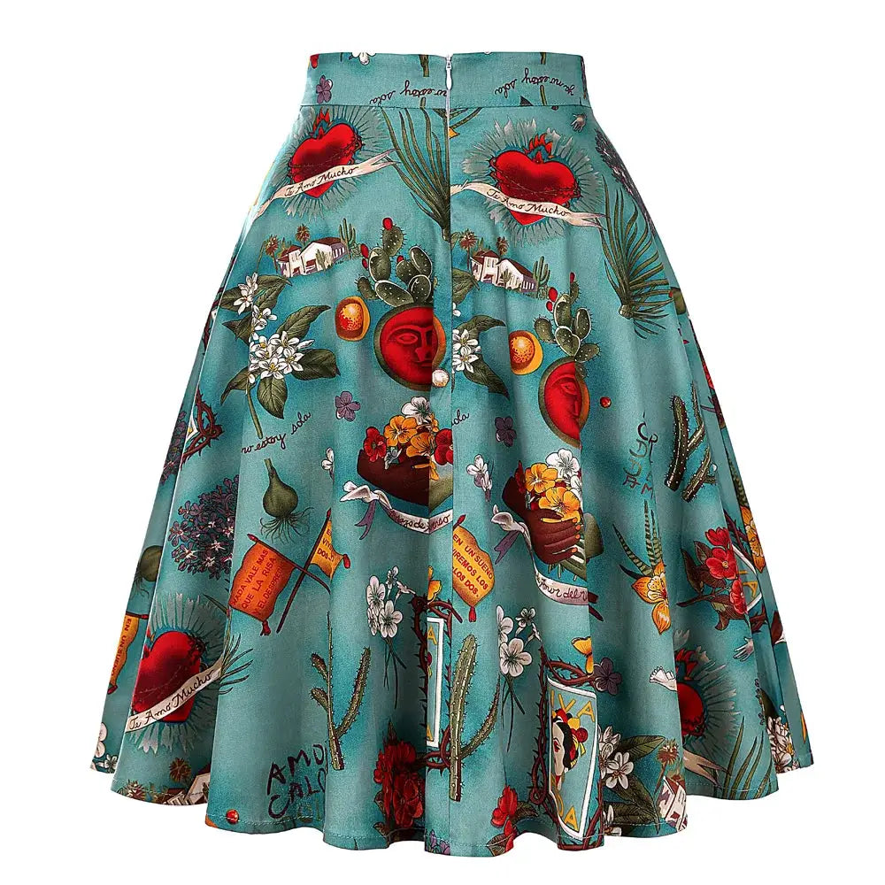 Women's Runway Cotton Retro Vintage Skirt Black Faldas High Waist A Line Rockabilly Jupe 50s Swing Umbrella Skirts Pin Up Skater by All Mart Bristol Ltd