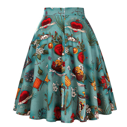 Women's Runway Cotton Retro Vintage Skirt Black Faldas High Waist A Line Rockabilly Jupe 50s Swing Umbrella Skirts Pin Up Skater by All Mart Bristol Ltd