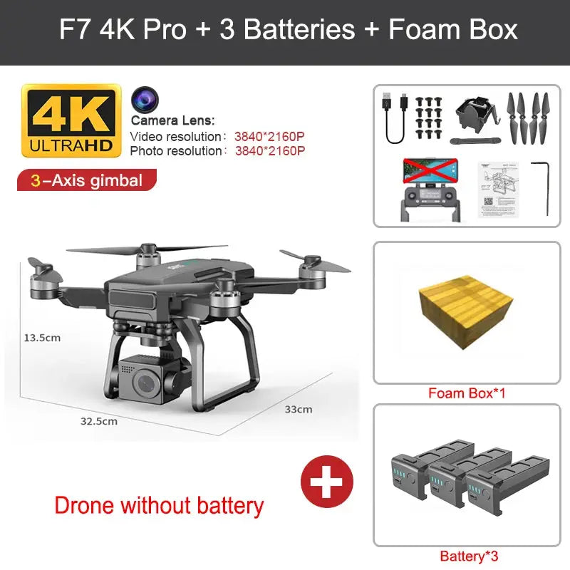 SJRC F7 PRO GPS Drone 4K Dual HD Camera 3-Axis Gimbal Professional Aerial Photography 3KM Brushless Quadcopter VS F11 4K Pro by All Mart Bristol Ltd