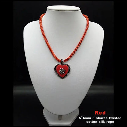 Bavarian Drawstring Cord Necklace Heart Edelweiss Pendant Ladies Costume Oktoberfest Jewelry Taditional German Pendant Necklace by All Mart Bristol Ltd