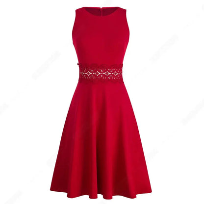 Women Vintage Casual Round Neck A line Summer Elegant Floral Lace Patchwork Sleeveless Tunic Party Swing Dress HA079 by All Mart Bristol Ltd