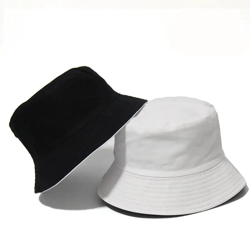 Black Solid Dots Bucket Hat Two Side Wear Unisex Simple Bob Caps Hip Hop Gorros Men Women Panama Cap Beach Fishing Boonie Sunhat by All Mart Bristol Ltd
