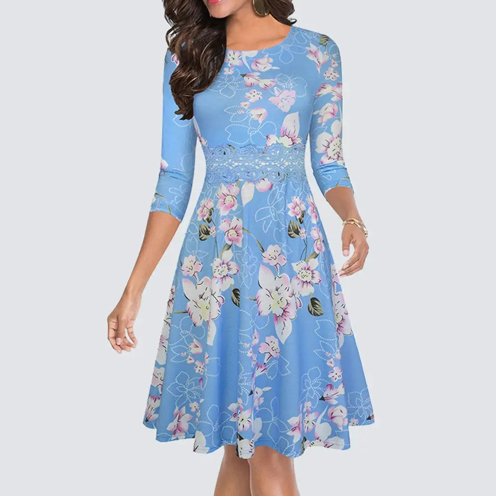 Women Vintage Casual Round Neck A line Summer Elegant Floral Lace Patchwork Sleeveless Tunic Party Swing Dress HA079 by All Mart Bristol Ltd