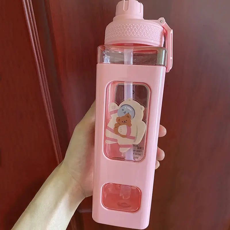 Kawaii Shaker Water Bottle With Straw Sticker Cute BPA Free 700ml/900ml Plastic Tea Milk Portable Gourde Drink Bottle For Girl by All Mart Bristol Ltd