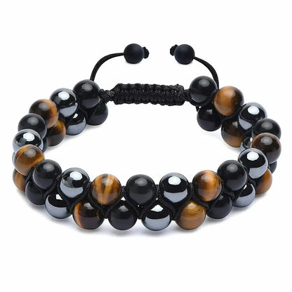 Fashion Men Bracelets Hematite Tiger Eye Double Layer Row Bracelets Pulsera Hombre Magnetic Health Protection Healing Bracelets by All Mart Bristol Ltd