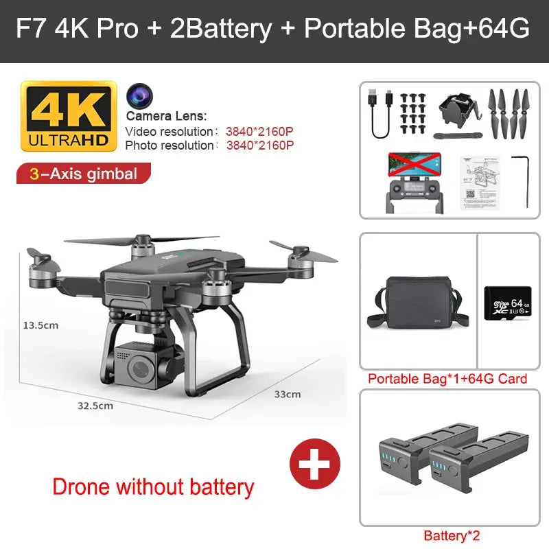 SJRC F7 PRO GPS Drone 4K Dual HD Camera 3-Axis Gimbal Professional Aerial Photography 3KM Brushless Quadcopter VS F11 4K Pro by All Mart Bristol Ltd