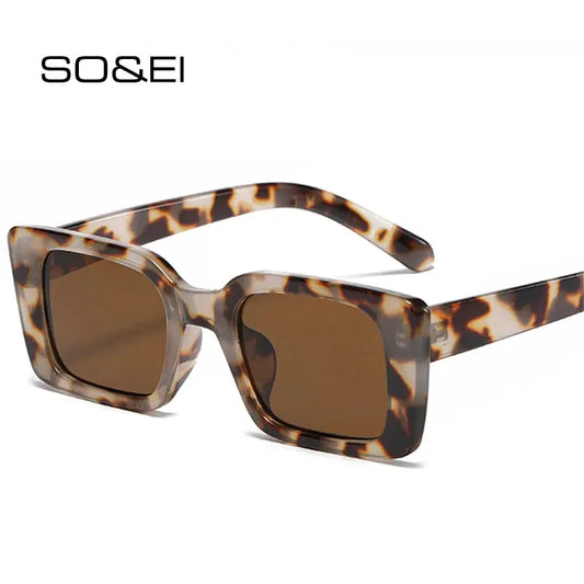SO&EI Ins Popular Fashion Small Rectangle Sunglasses Women Retro Leopard Shades UV400 Men Trending Square Sun Glasses by All Mart Bristol Ltd