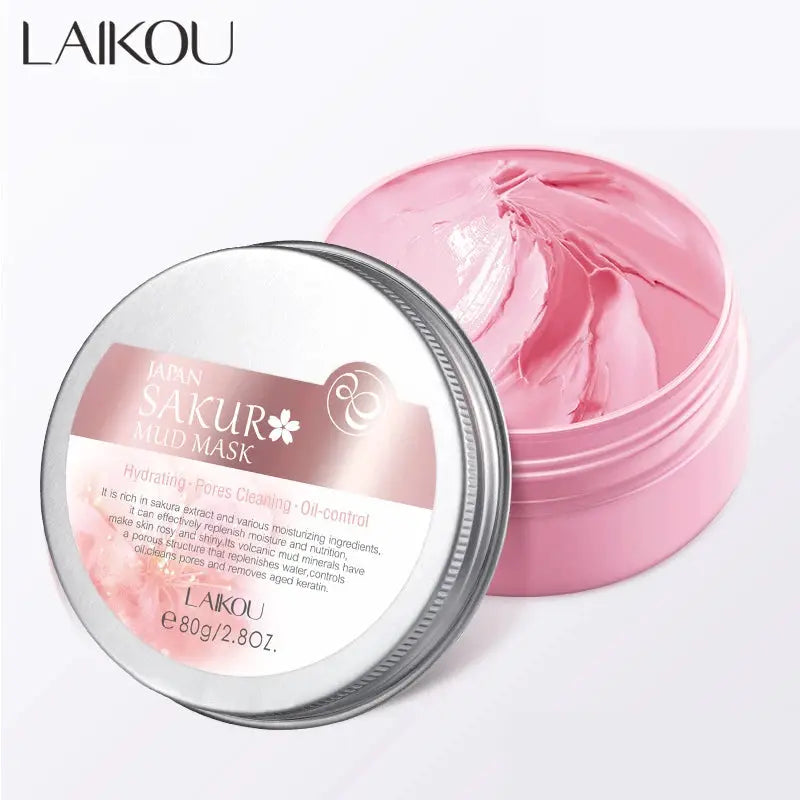 LAIKOU Japan Sakura Clay Mask Deep Cleansing Skin Mud Korean Face Mask Oil Control Shrink Pores Skin Care 80g by All Mart Bristol Ltd