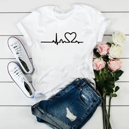 Summer New 90 ’s Leopard Heartbeat Short Sleeve Print Clothing Women's T-Shirt Harajuku Graphic Clothing Women's Top,Drop Ship by All Mart Bristol Ltd