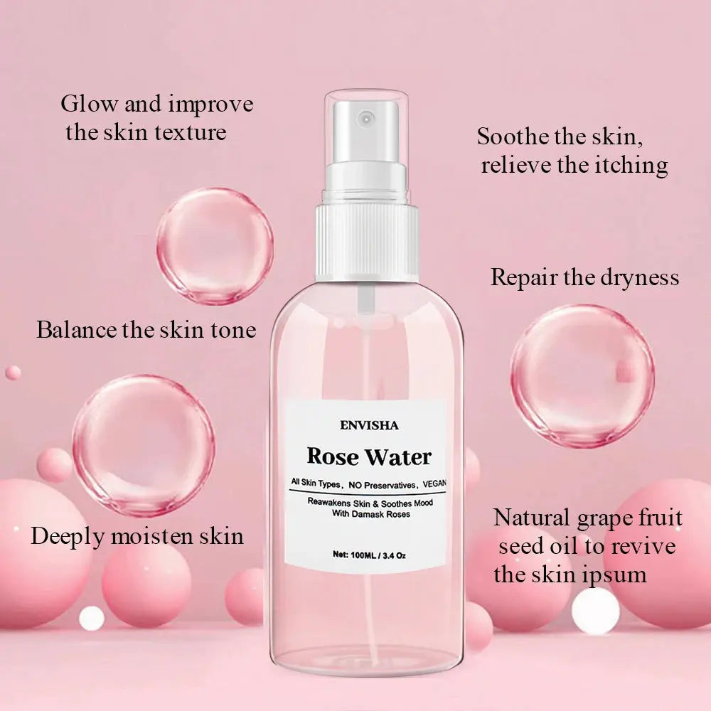 ENVISHA Rose Water For Face Facial Toner Organic Rose Petals Essence Moisturizing Serum Refresh Elastic Shrink Pores Skin Care by All Mart Bristol Ltd