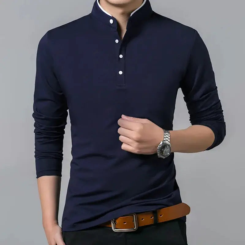 Hot Sale 2026 Spring Mens Tshirt Long Sleeve Stand Basic Solid Blouse Tee Shirt Top Casual Cotton T-shirt Men Undershirt by All Mart Bristol Ltd