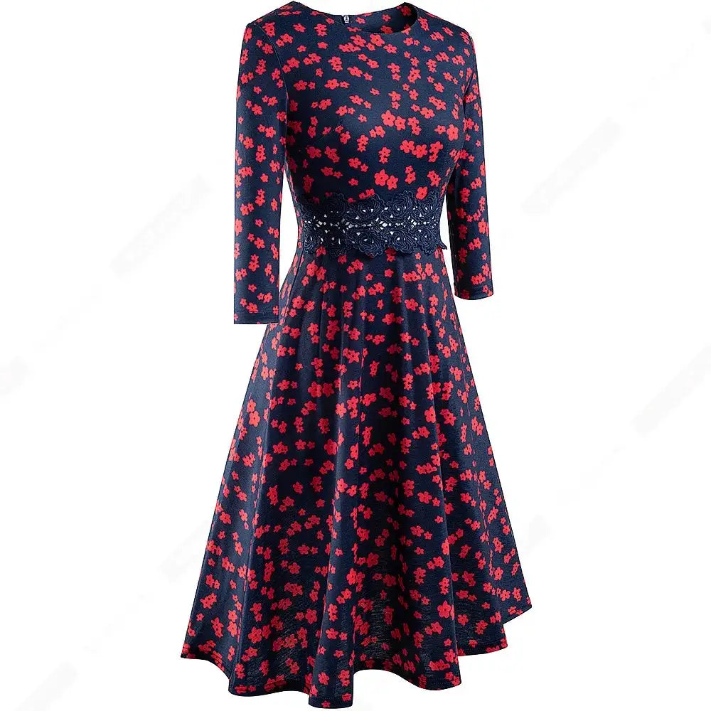 Women Vintage Casual Round Neck A line Summer Elegant Floral Lace Patchwork Sleeveless Tunic Party Swing Dress HA079 by All Mart Bristol Ltd