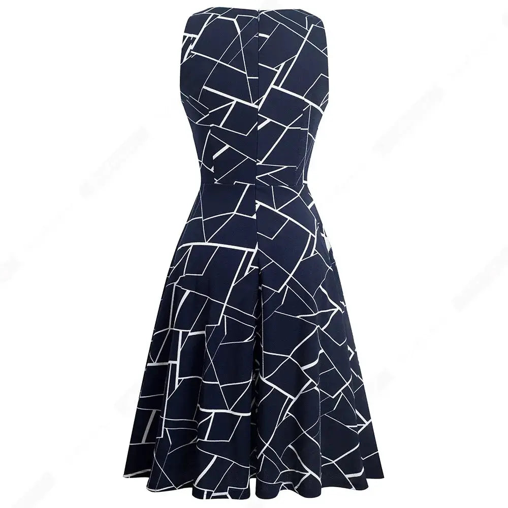 Women Vintage Casual Round Neck A line Summer Elegant Floral Lace Patchwork Sleeveless Tunic Party Swing Dress HA079 by All Mart Bristol Ltd