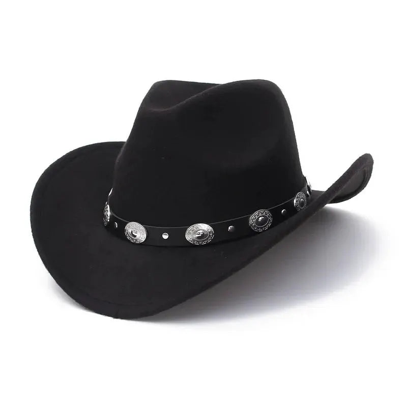 New Vintage Western Women Cowboy Hat For Men Wide Brim Cowboy Jazz Cap With Leather Belt Sombrero Cap Four Seasons by All Mart Bristol Ltd