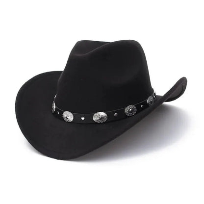 New Vintage Western Women Cowboy Hat For Men Wide Brim Cowboy Jazz Cap With Leather Belt Sombrero Cap Four Seasons by All Mart Bristol Ltd