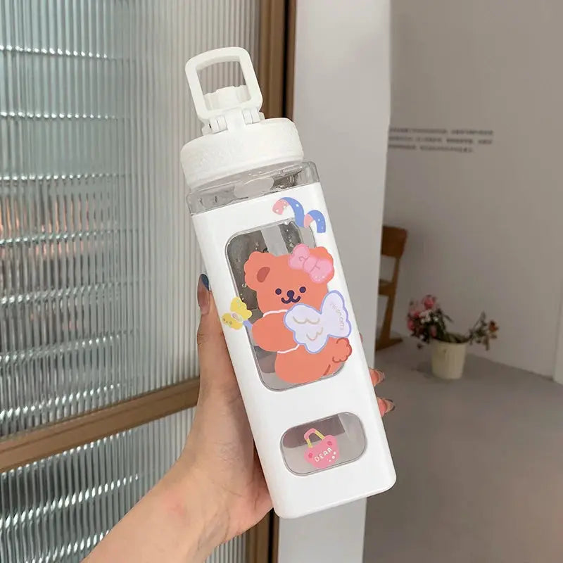 Kawaii Shaker Water Bottle With Straw Sticker Cute BPA Free 700ml/900ml Plastic Tea Milk Portable Gourde Drink Bottle For Girl by All Mart Bristol Ltd