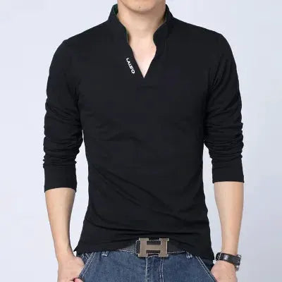 2025 T-Shirt Men Spring Cotton T Shirt Men Solid Color Tshirt Mandarin Collar Long Sleeve Top Men Brand Slim Fit Tee Shirts 5XL by All Mart Bristol Ltd
