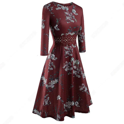 Women Vintage Casual Round Neck A line Summer Elegant Floral Lace Patchwork Sleeveless Tunic Party Swing Dress HA079