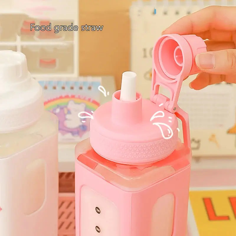 Kawaii Shaker Water Bottle With Straw Sticker Cute BPA Free 700ml/900ml Plastic Tea Milk Portable Gourde Drink Bottle For Girl by All Mart Bristol Ltd