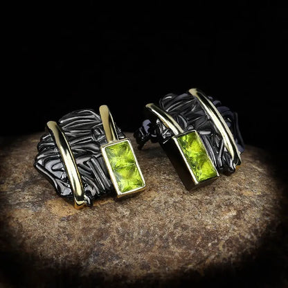 Unique 925 Silver Women's Earrings Black Gold Two-tone Jewelry Inlaid with Green Crystal Earrings Women's Party Jewelry by All Mart Bristol Ltd