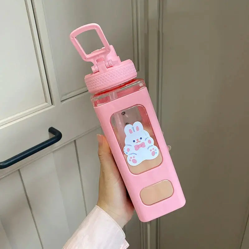 Kawaii Shaker Water Bottle With Straw Sticker Cute BPA Free 700ml/900ml Plastic Tea Milk Portable Gourde Drink Bottle For Girl by All Mart Bristol Ltd