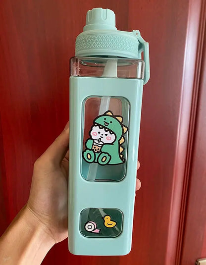 Kawaii Shaker Water Bottle With Straw Sticker Cute BPA Free 700ml/900ml Plastic Tea Milk Portable Gourde Drink Bottle For Girl by All Mart Bristol Ltd