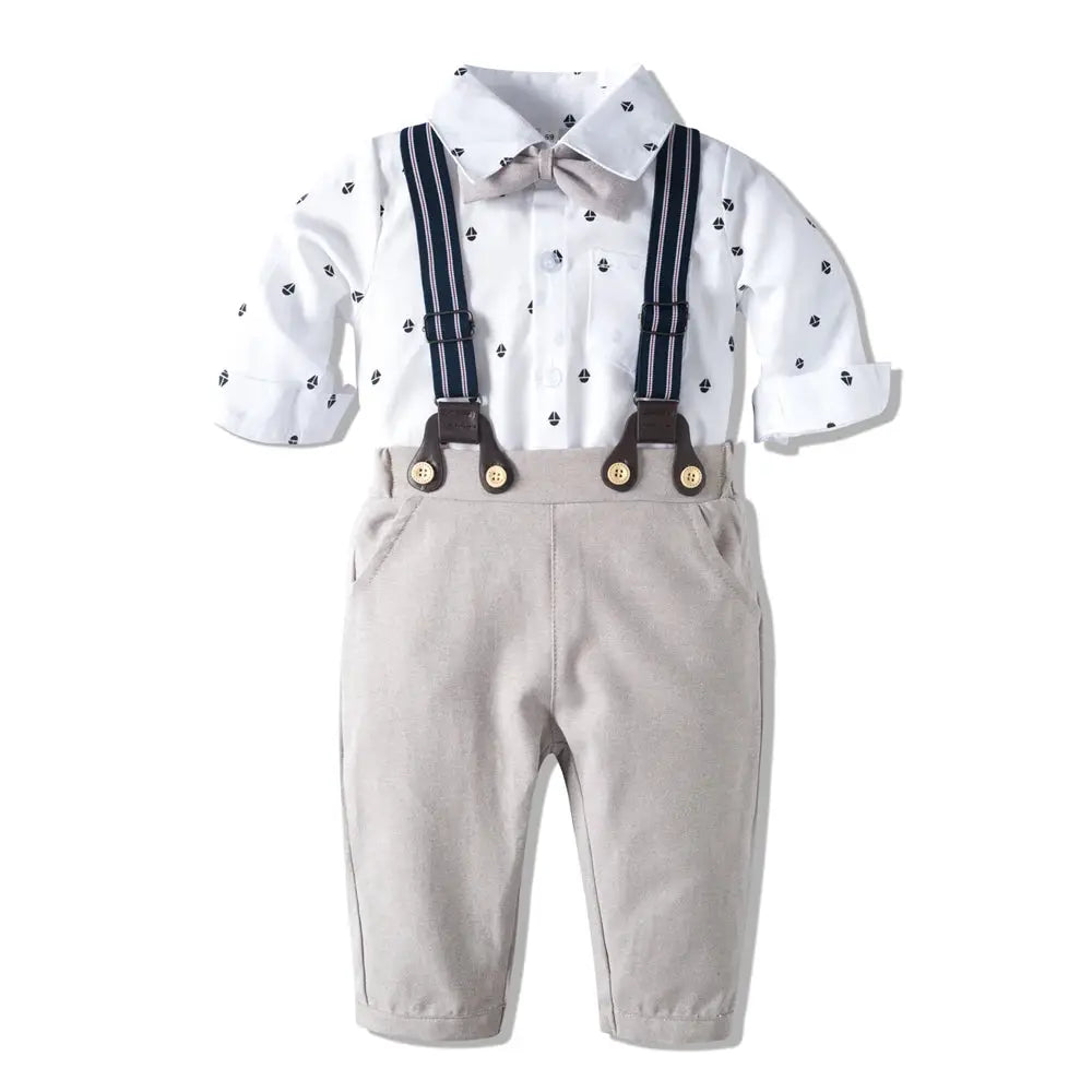 Baby Boy Birthday Gentleman Romper Clothes Set with Hat Cotton Spring Fall Toddler Kid Printed Bodysuit Dress Infant Outfit Suit by All Mart Bristol Ltd