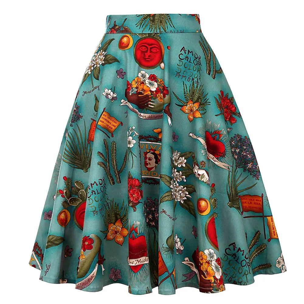 Women's Runway Cotton Retro Vintage Skirt Black Faldas High Waist A Line Rockabilly Jupe 50s Swing Umbrella Skirts Pin Up Skater by All Mart Bristol Ltd