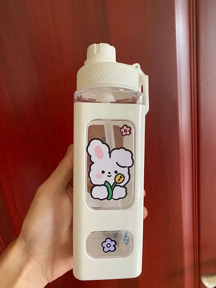 Kawaii Shaker Water Bottle With Straw Sticker Cute BPA Free 700ml/900ml Plastic Tea Milk Portable Gourde Drink Bottle For Girl by All Mart Bristol Ltd