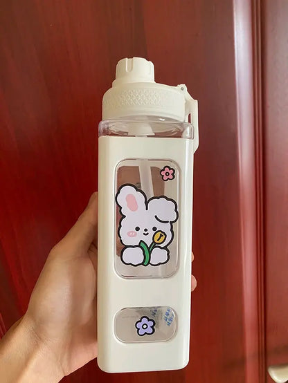Kawaii Shaker Water Bottle With Straw Sticker Cute BPA Free 700ml/900ml Plastic Tea Milk Portable Gourde Drink Bottle For Girl by All Mart Bristol Ltd