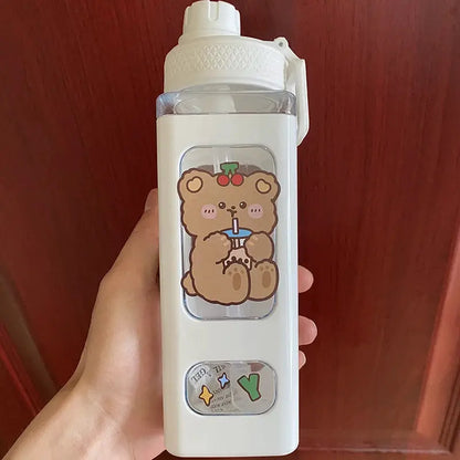 Kawaii Shaker Water Bottle With Straw Sticker Cute BPA Free 700ml/900ml Plastic Tea Milk Portable Gourde Drink Bottle For Girl by All Mart Bristol Ltd