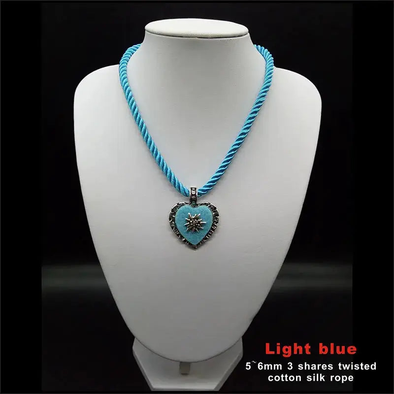 Bavarian Drawstring Cord Necklace Heart Edelweiss Pendant Ladies Costume Oktoberfest Jewelry Taditional German Pendant Necklace by All Mart Bristol Ltd