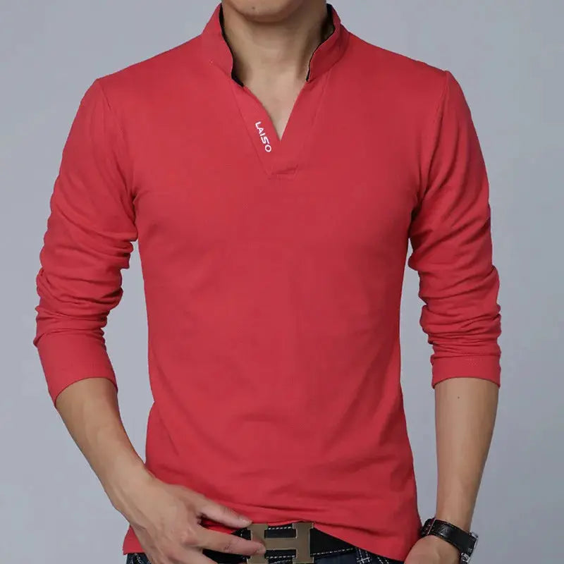 2025 T-Shirt Men Spring Cotton T Shirt Men Solid Color Tshirt Mandarin Collar Long Sleeve Top Men Brand Slim Fit Tee Shirts 5XL by All Mart Bristol Ltd